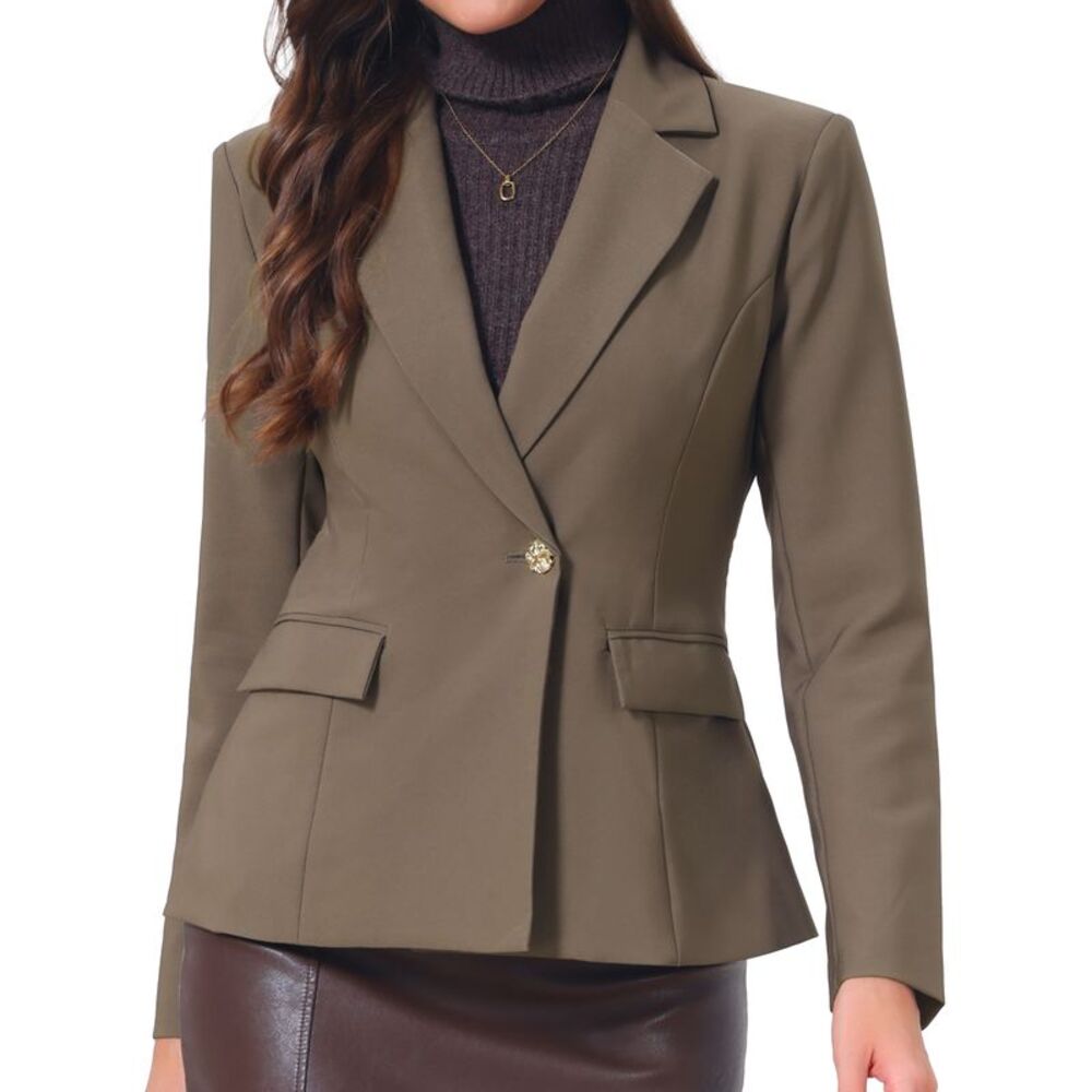 Women Blazers Long Sleeve Work Office Suit Jackets Brown